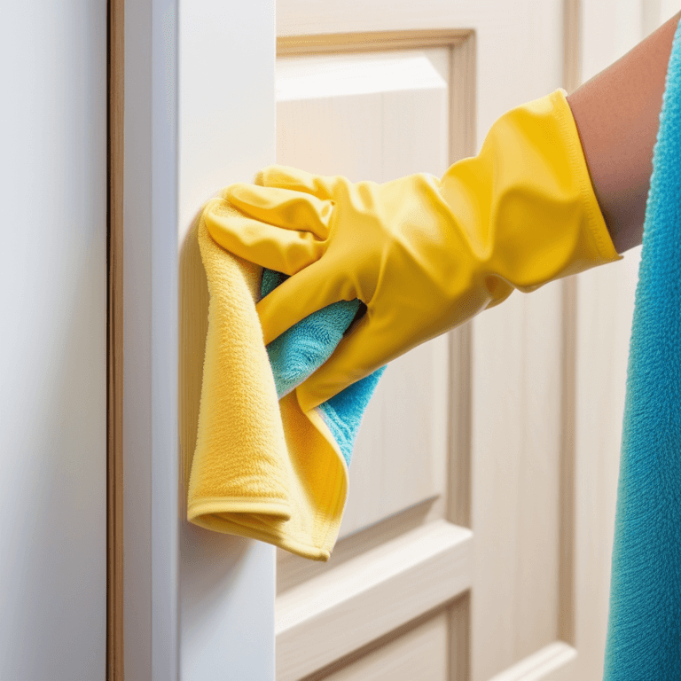 Using a towel to wipe down door jambs
