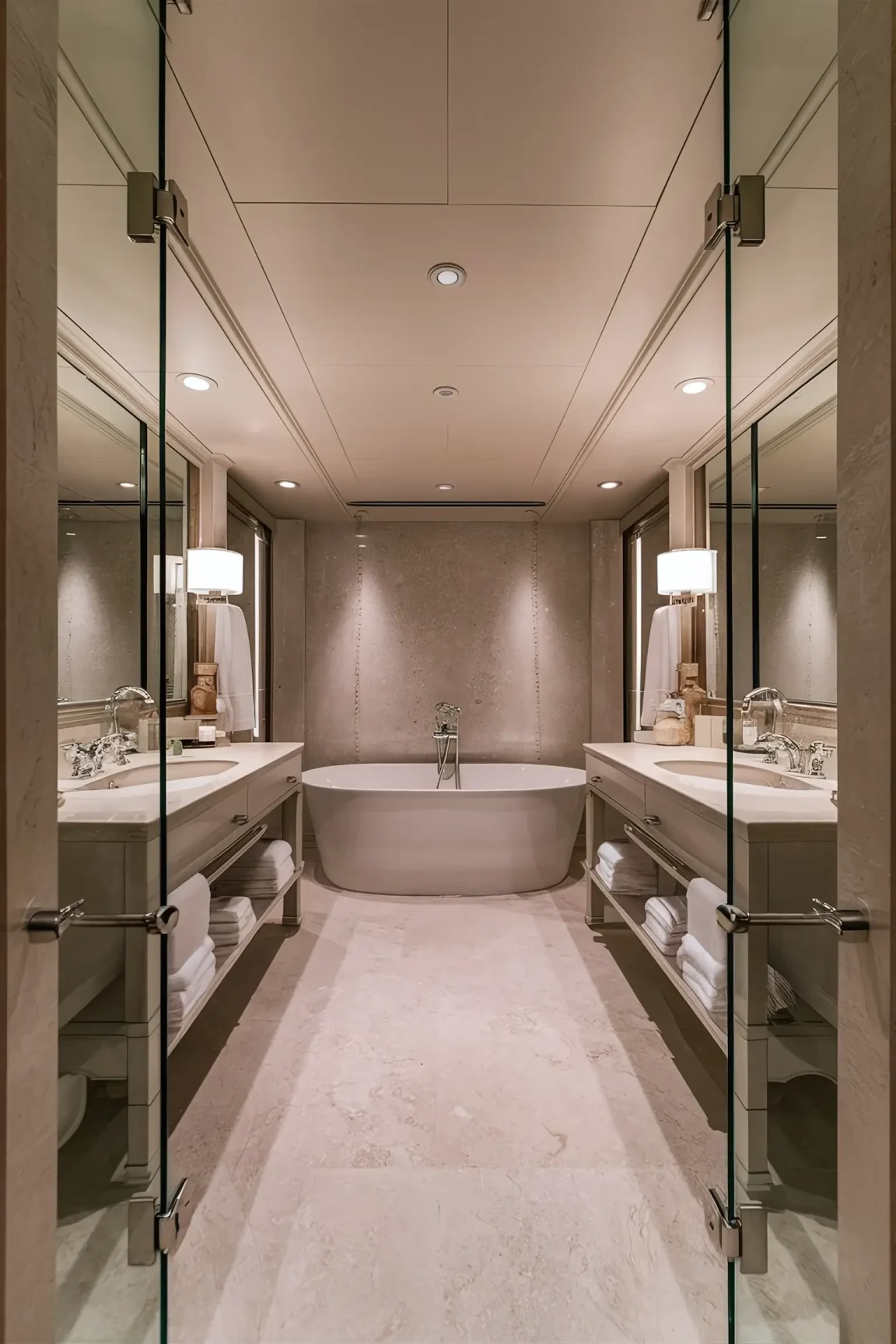 Neutral-themed bathroom with elegant decor and modern fixtures.