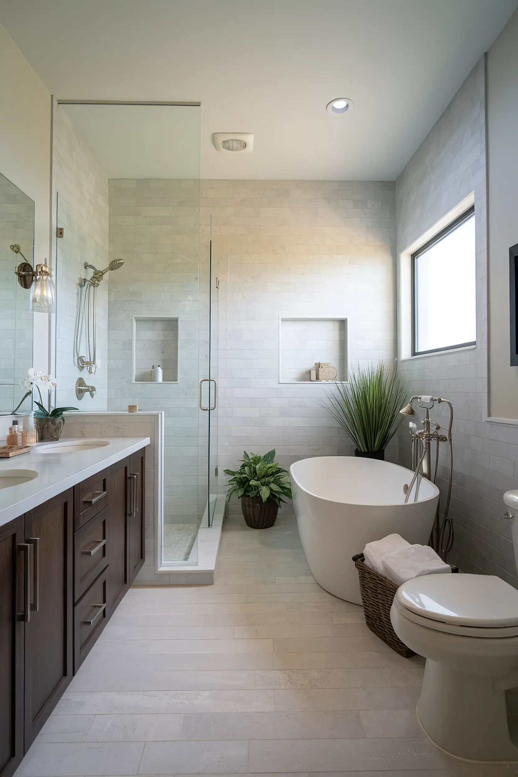 Luxurious small master bath with premium fixtures and a spa-like atmosphere.