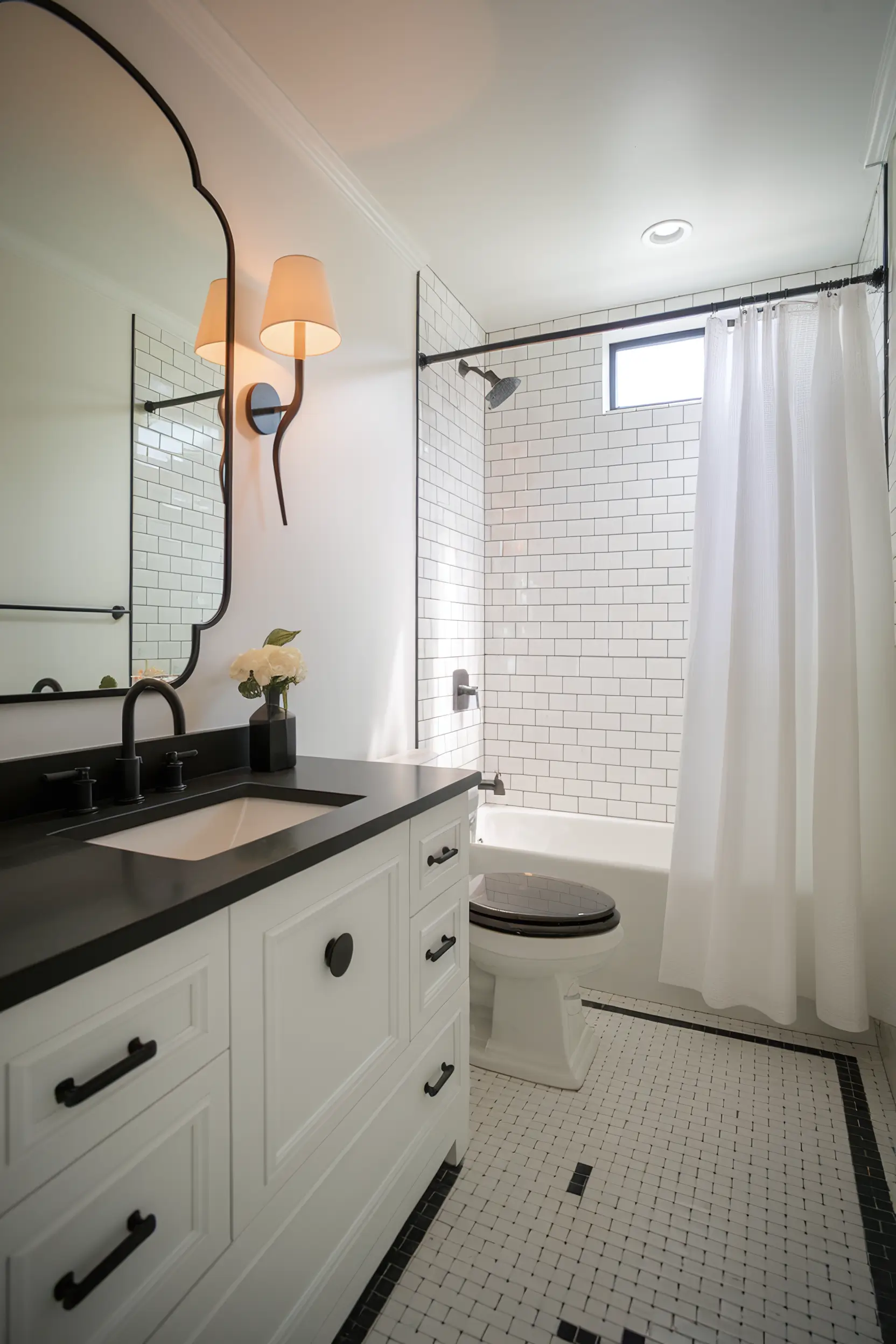 Guest-friendly small luxury bathroom with stylish design elements and modern fixture